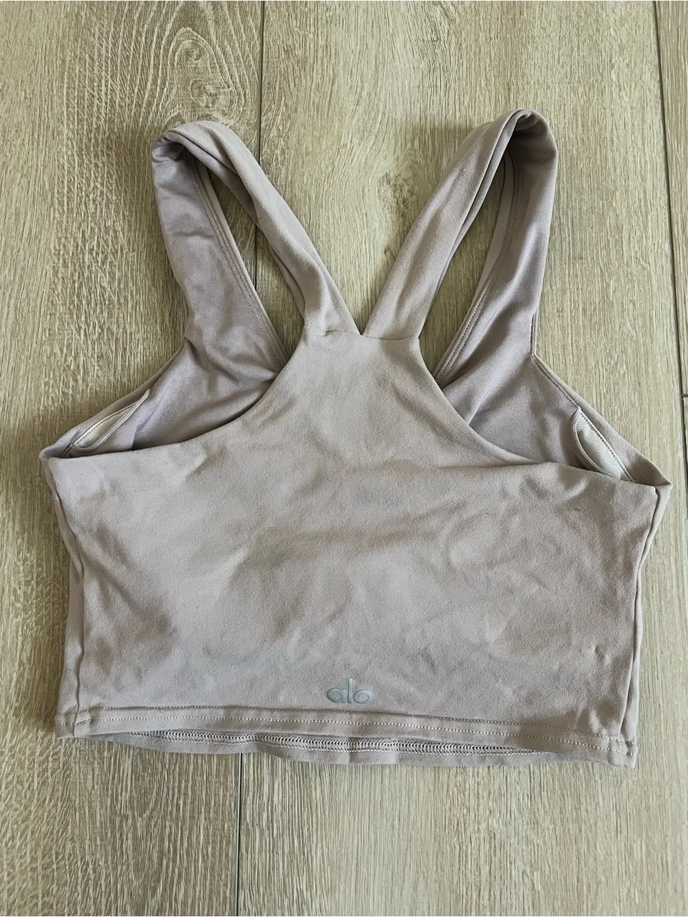 Alo Women’s Airbrush Real Sports Bra Crop Tank aTop in Beige XS